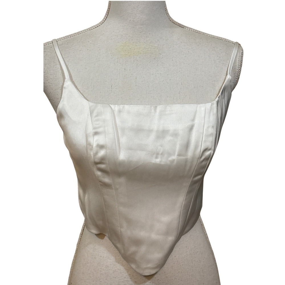 ASTR The Label White Satin Corset Camisole Top Boned Pointed Hem AT18087-003 S